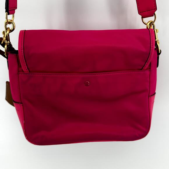 Tory Burch Perry Nylon Crossbody Bag Logo Charm Strap Leather Trim Pink One Size - Picture 7 of 10